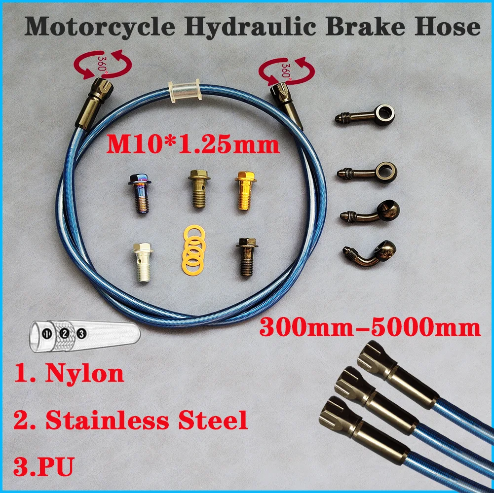 

Универсальный 300–5000 мм мотоциклетный гидравлический тормозной шланг, кабель 0 28, 45, 90 градусов, 10 мм, банджо, плетеный масляный шланг