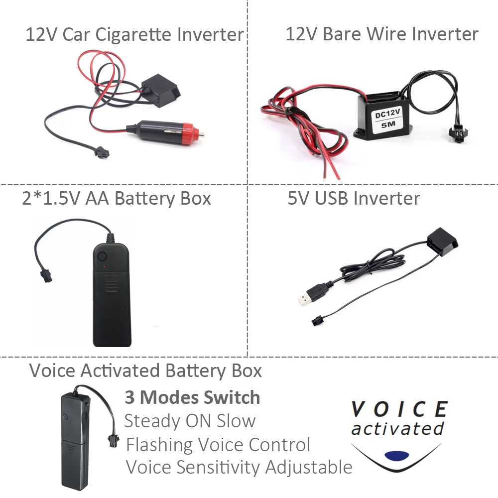 1M 2M 3M 5M EL Wire LED Neon Light 3V 5V 12V EL Rope Tube LED Strip with Inverter for Car Party Bike Decor Decoration Lighting