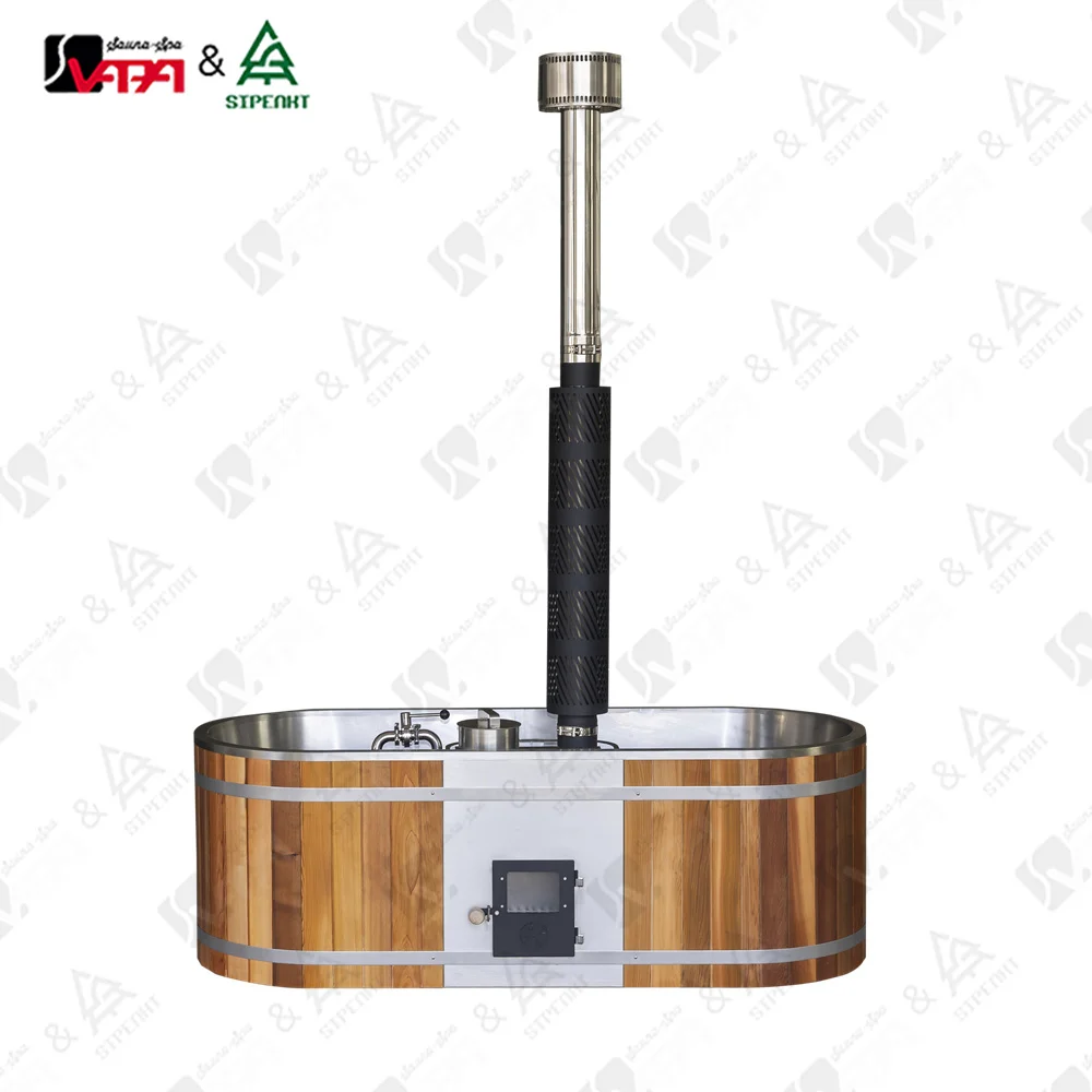 Freestanding 304Stainless Steel Hot Tub with Red Cedar Surface Outdoor Use 3-5 Person