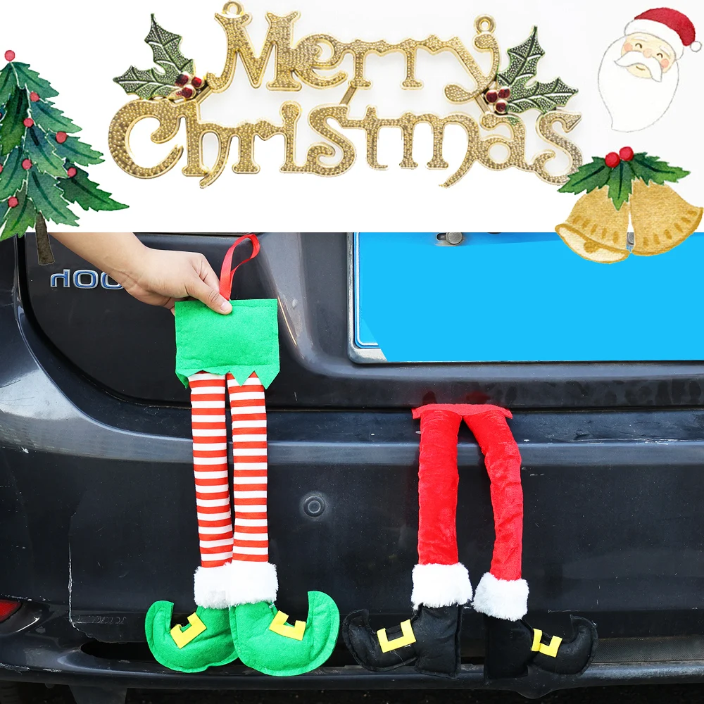 Christmas Elf Car Pendant Plush Doll Long Legs Hanging Ornament for Rearview Mirror Xmas Home Decor Auto Interior Accessories
