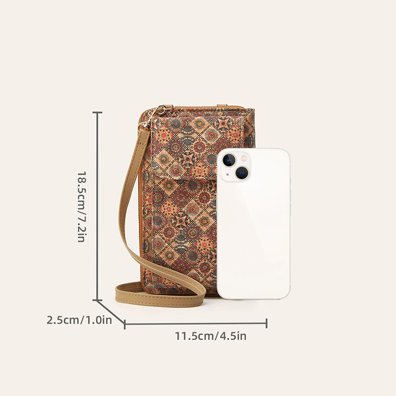 3pcs Wallets Cork Leather Geometry Printing Multifunctional Phone Crossbody Bag Mix Color