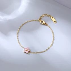 New Stainless Steel 16K Gold Plated Colorful Cubic Zirconia Flower Bracelet  for Women Girls Waterproof Dainty Bracelet Jewelry
