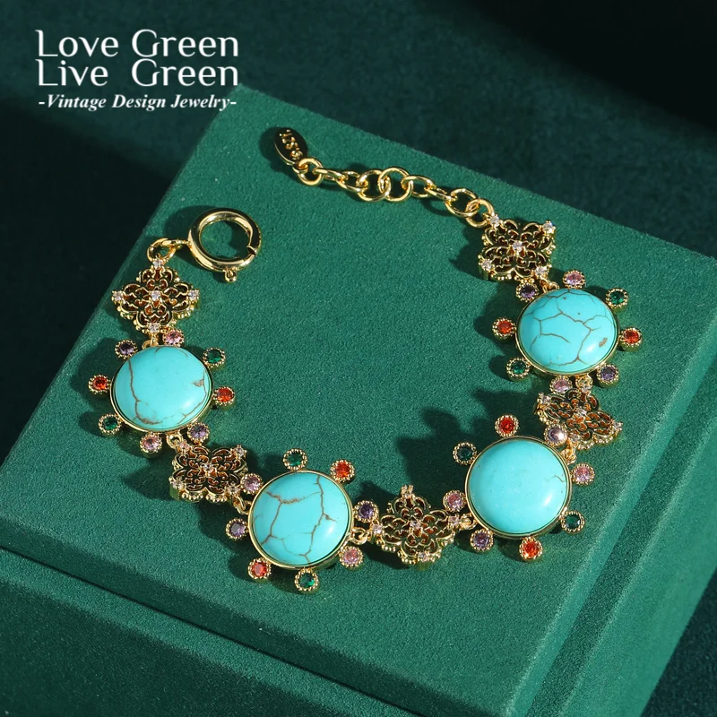 

Vintage Sunflower Turquoise Bracelet Bohemian Jewelry Woman Flower Colorful Rhinestone Accessories Mothers Day Gift 2025 Trend