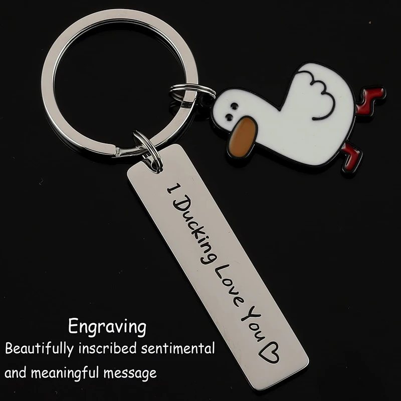 316L Stainless Steel Cute Pet Duck Keychain Personality Cartoon Keyring Ornament Schoolbag Backpack Accessories Pendant Gifts