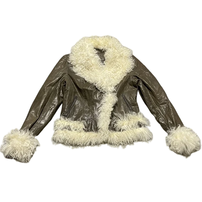 Cappotto in pelle Faion vintage misto Sle eepskin Jaet con cerniera di media lunghezza ex Long Sve Streetwear