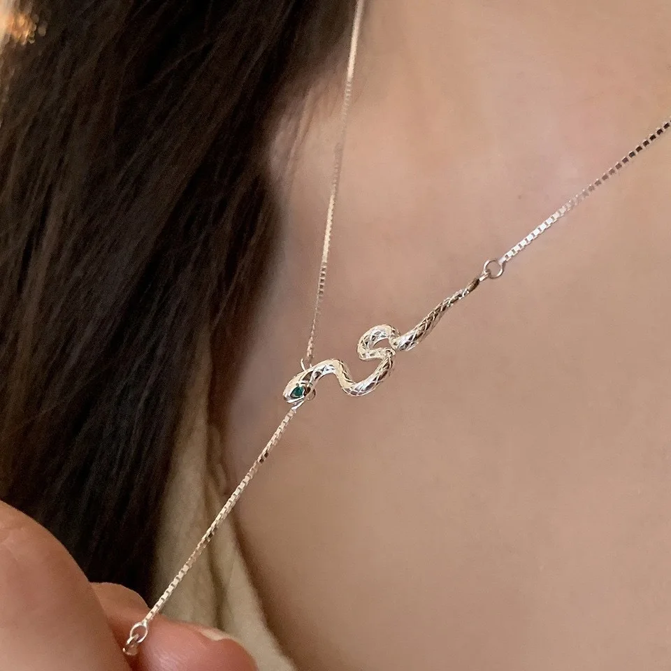 

S925 Sterling Silver Necklaces For Women Simple Chain Fashion Minimalist Pendant Long Tassel Snake Necklaces Birthday Gift