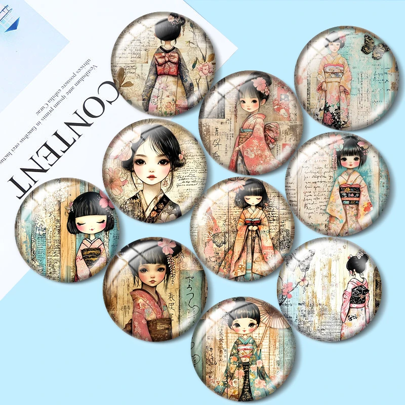 

Japanese Girl 12/18/20/25mm glass cabochon bracelet pendant rings for jewelry demo earrings back Making findings