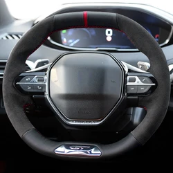 Customized Car Steering Wheel Cover Non-Slip Suede Braid For Peugeot E-208 2020 508 208 2019 2020 3008 4008 5008 2016-2019