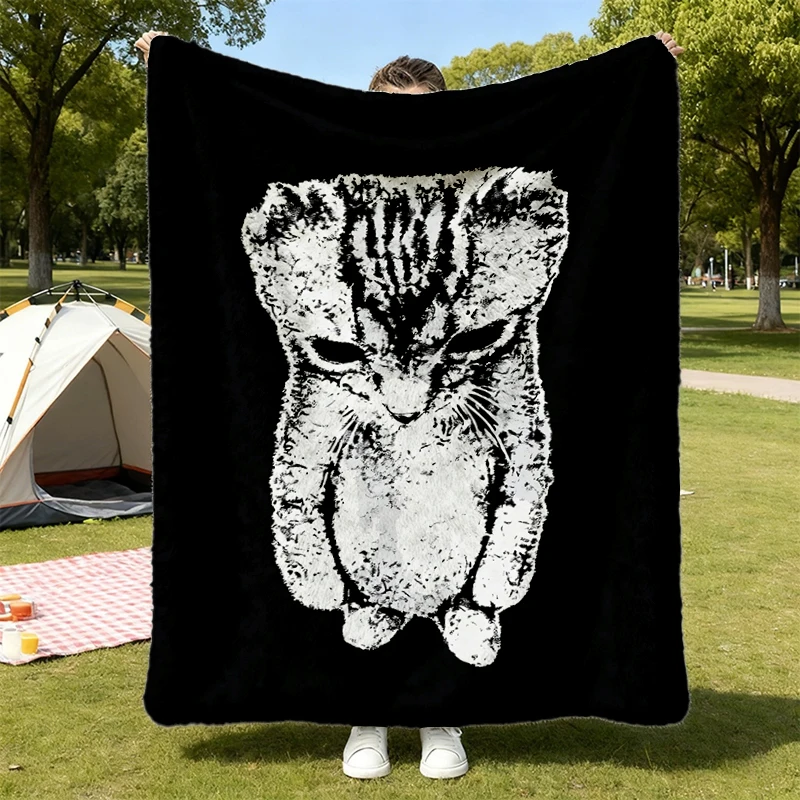 Sad Kitten Meme Standing Cat Comfort Flannel Blanket: Cat Inspired Vintage Flannel Throw Flannel Blanket Comfy Blanket
