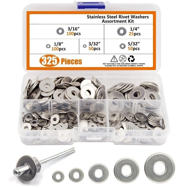 320pcs Steel Flat Washers Set, 3/32