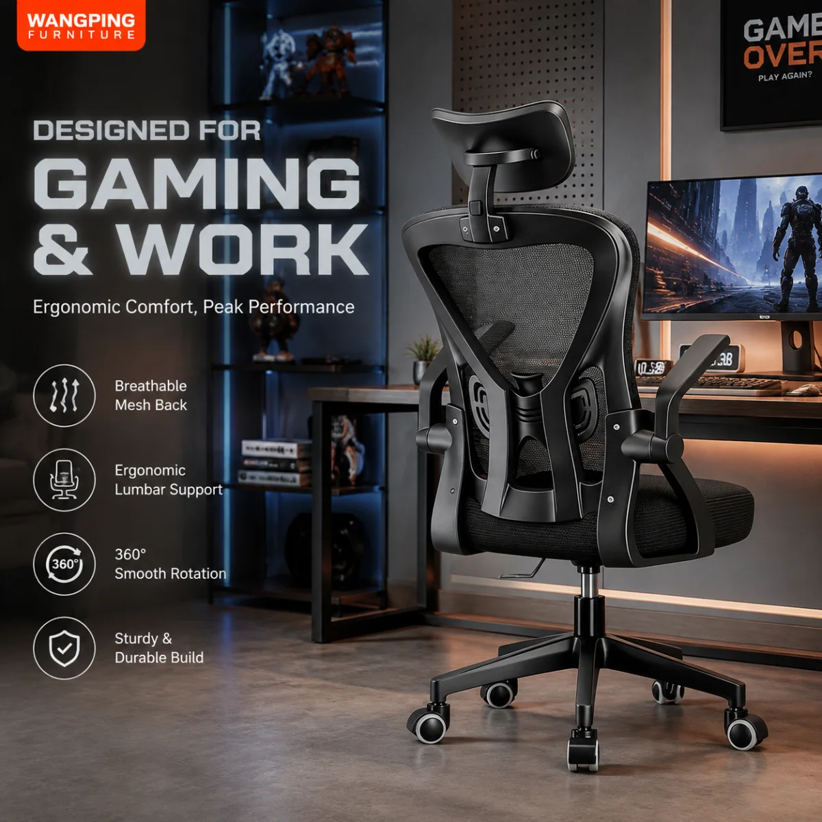 Computer chair, comfortable sitting, office chair, home student study chair, adjustable ergonomic desk and chair