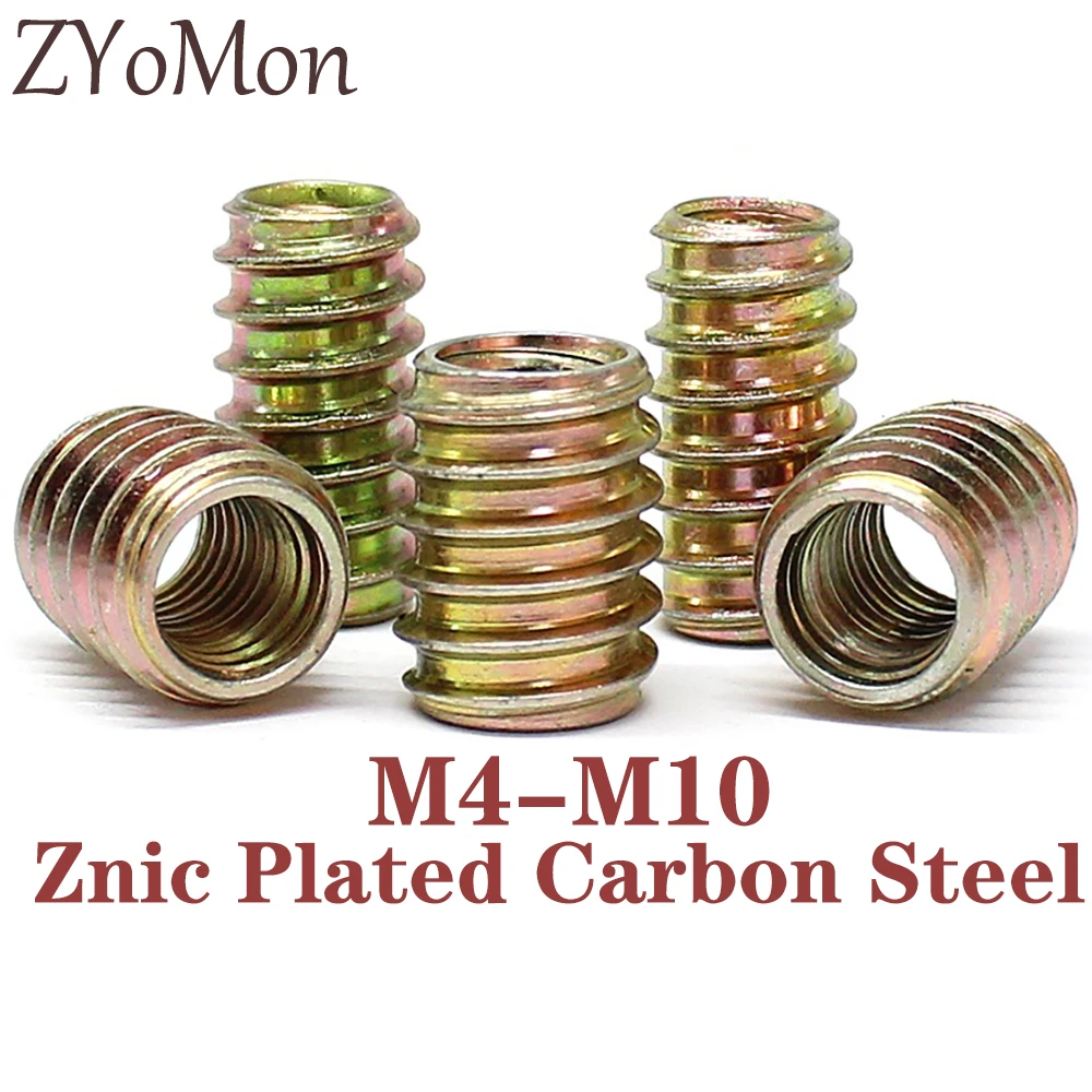 5/10/20/30pcs M4 M5 M6 M8 M10 Wood Insert Nuts Furniture Pass-through Drive Unhead Threaded Nut Zinc Plated Carbon Steel