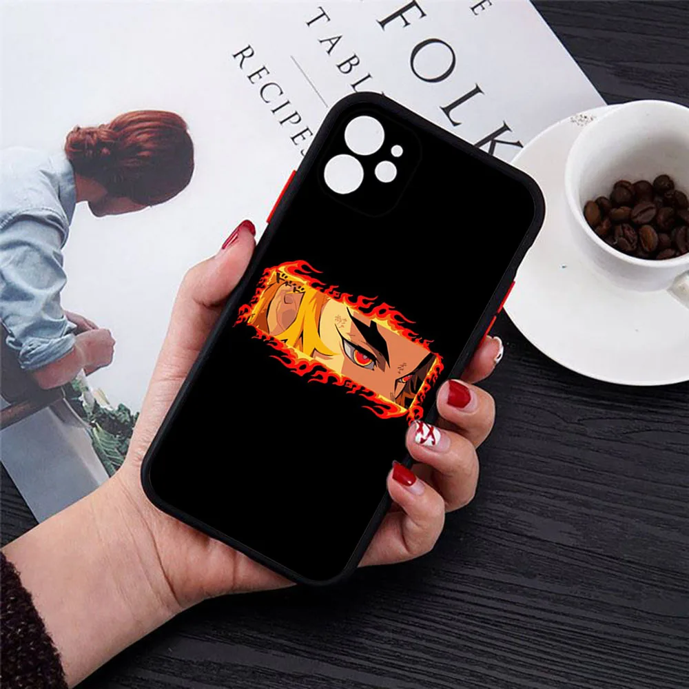 Matte Phone Case for iphone 16 14 13 15 Pro Max 8 7 Plus 12 11 Mini XR X XS SE Rengoku Kyoujurou Demon Slayer Transparent Cases