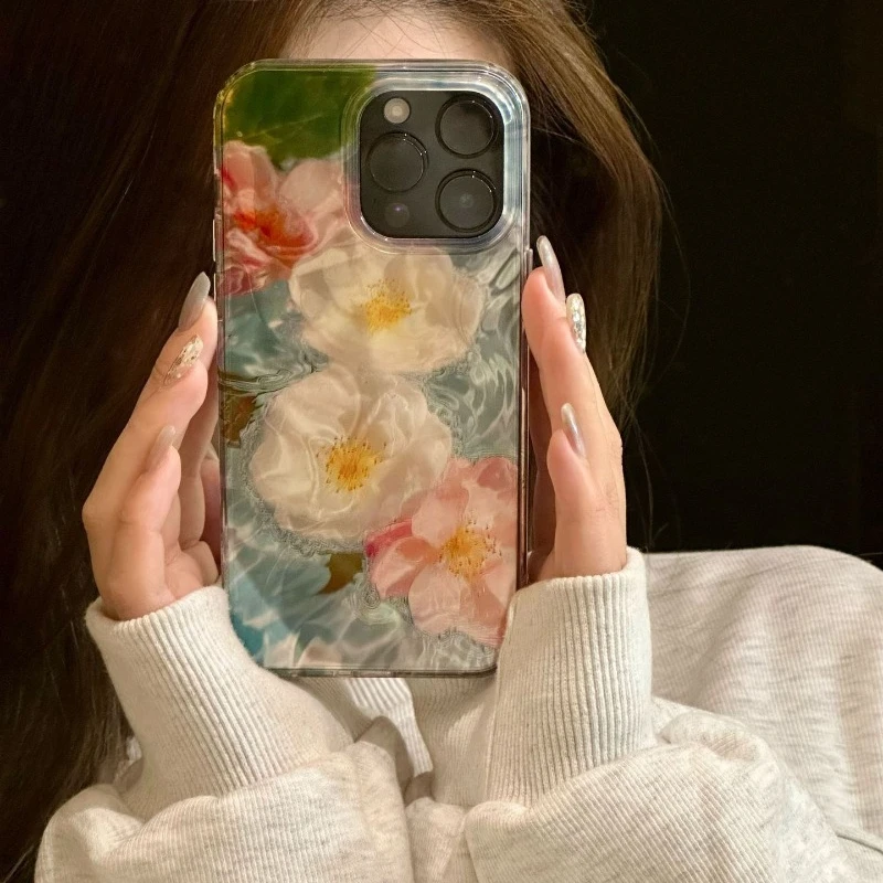 laser ripple Flower Suitable for iPhone 17 16 15 14 13 12 pro 16Promax Phone Case IMD Small Fresh Soft Case Protective Cover