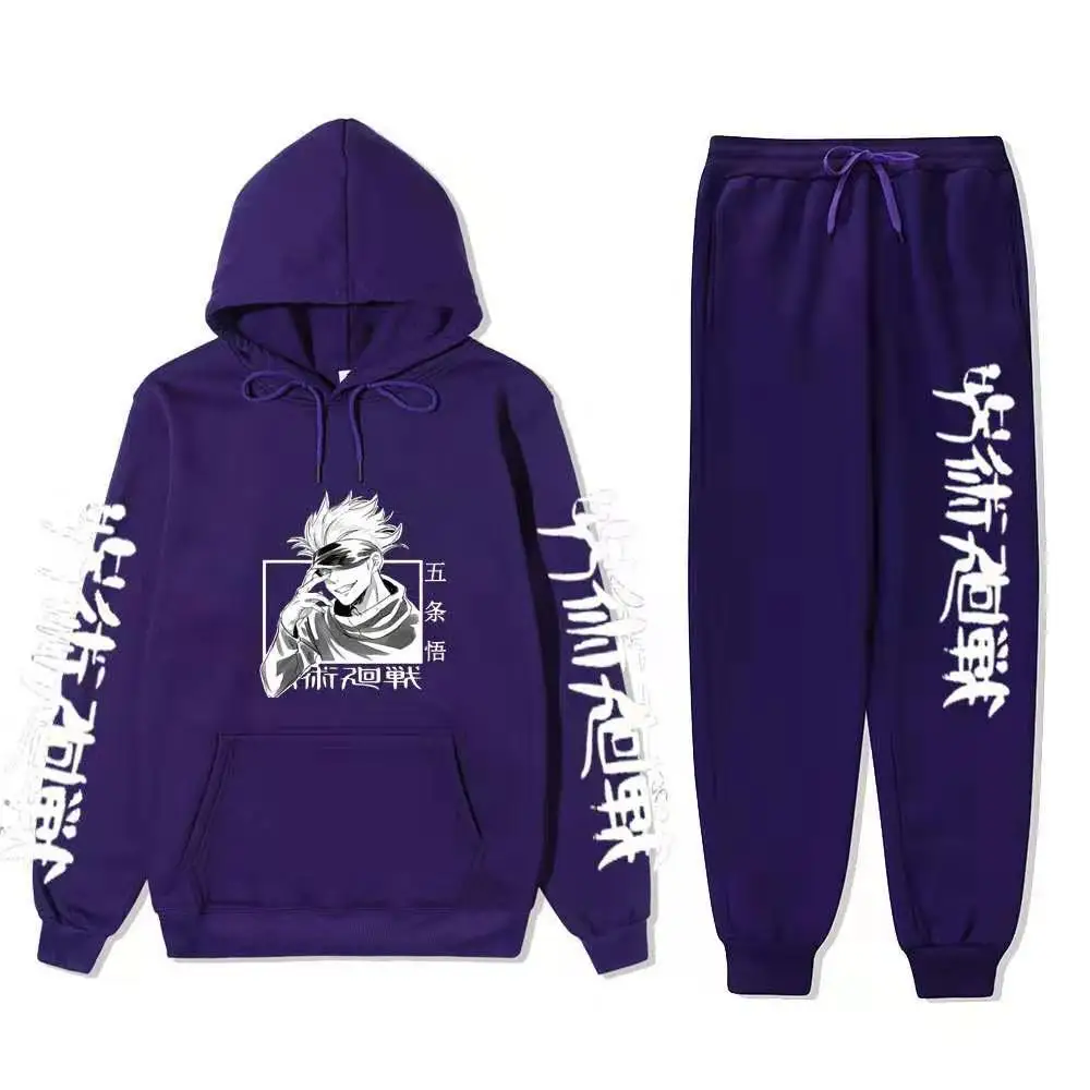 

2024 Spring and Autumn New Japanese Anime Spell Battle Print ( Hoodie + Sport pants) 2pic Hip hop streetwear for men and women