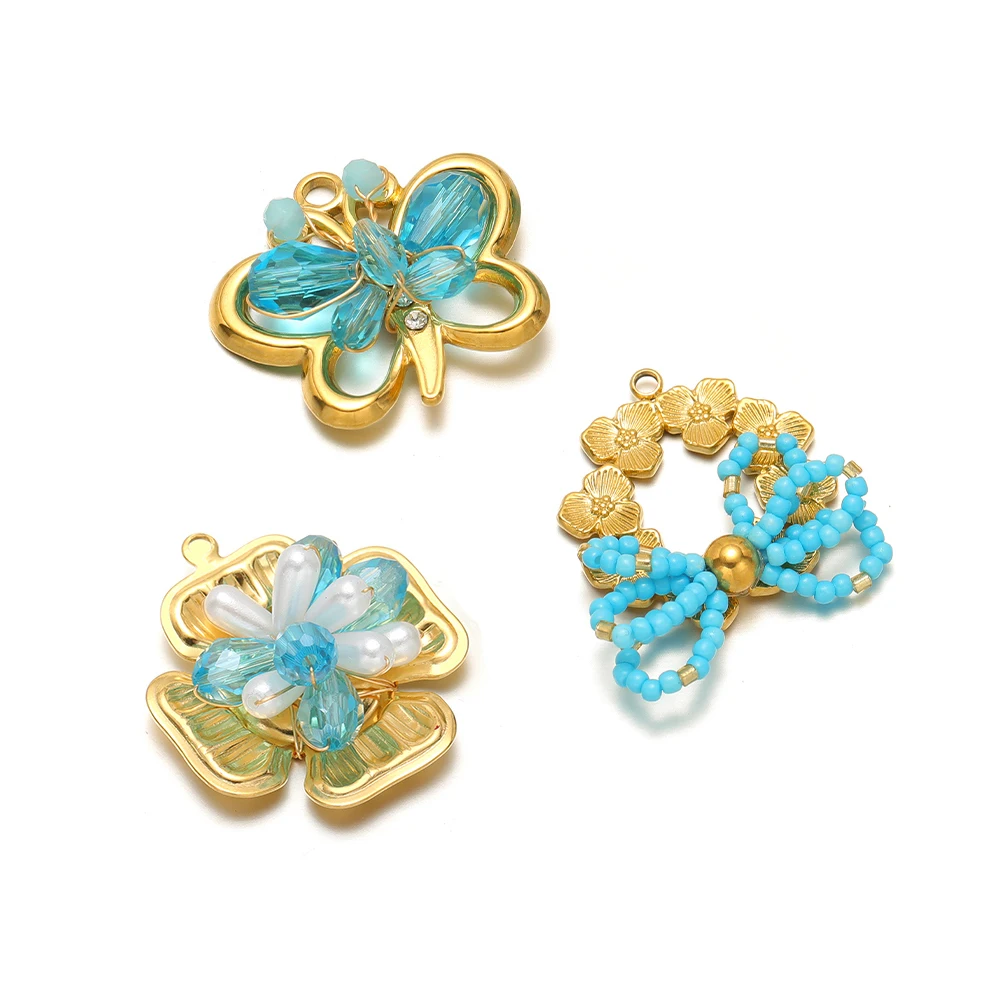 

3pcs Stainless Steel Crystal Butterfly Flower Charms Heart Sun Pendant for DIY Fashion Jewelry Making Necklace Earrings Supplies