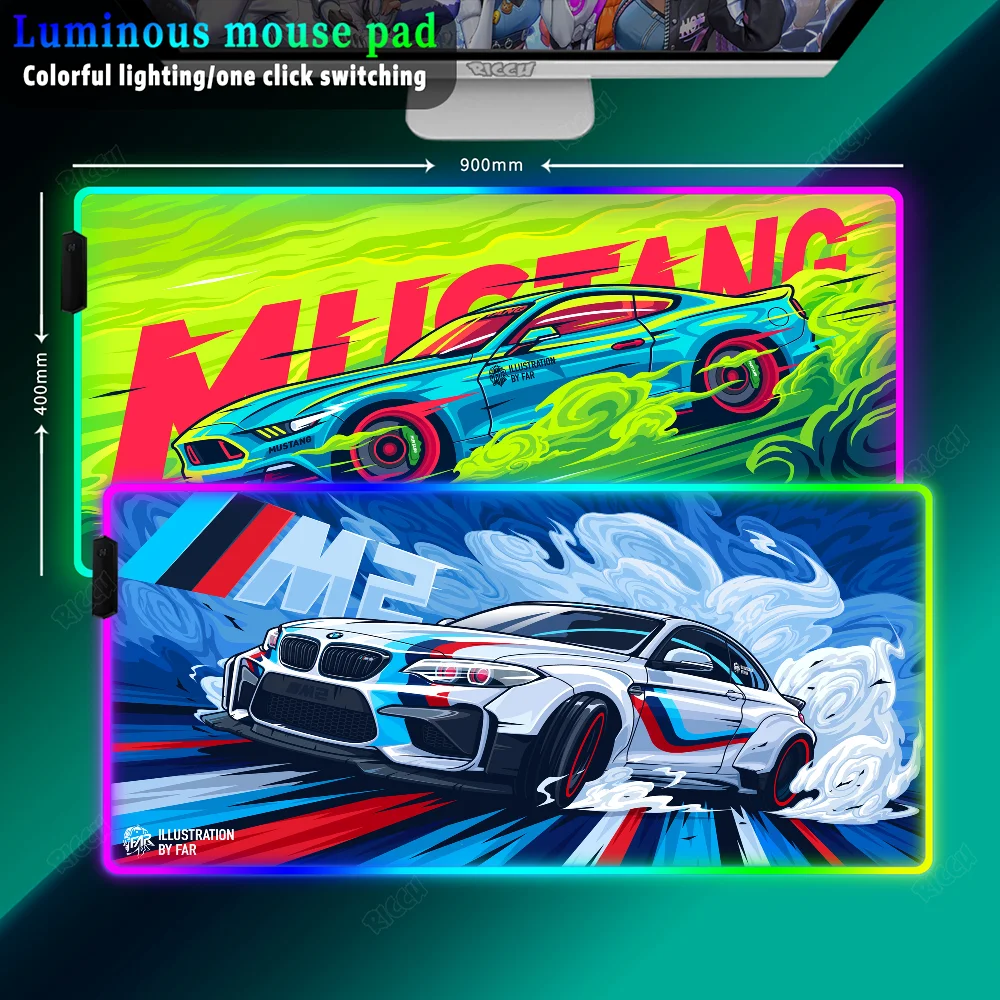 

XXL Rgb Mousepad Laptop Non-slip Keyboard Backlight Desk Mat Large LED Mousepad Rally Sports Racing Car Speed Drift GTR Race Car