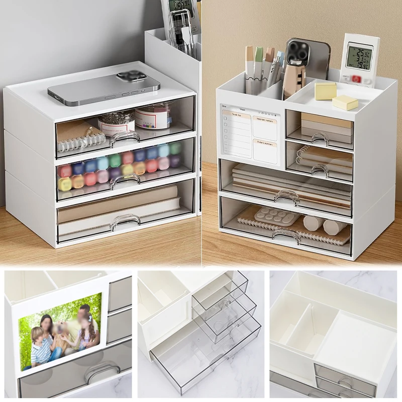 

Desktop Combination Drawer Organizer Plastic Storage Box with Dividers Pen Holder for Office School Supplies Makeup Student