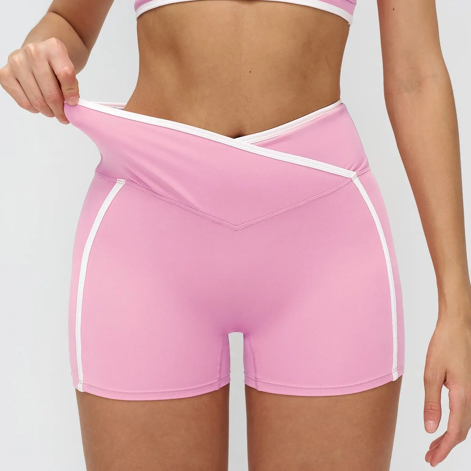 

Ningyu Women's High Waisted Yoga Shorts Cross Waist Tight Shorts Fashionable and Sexy Running Fitness Pants Gym Shorts Female