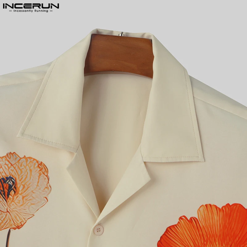 INCERUN 2024 Men Hawaiian Shirt Printing Vacation Lapel Short Sleeve Men Clothing Summer Streetwear Loose Fashion Shirts S-5XL