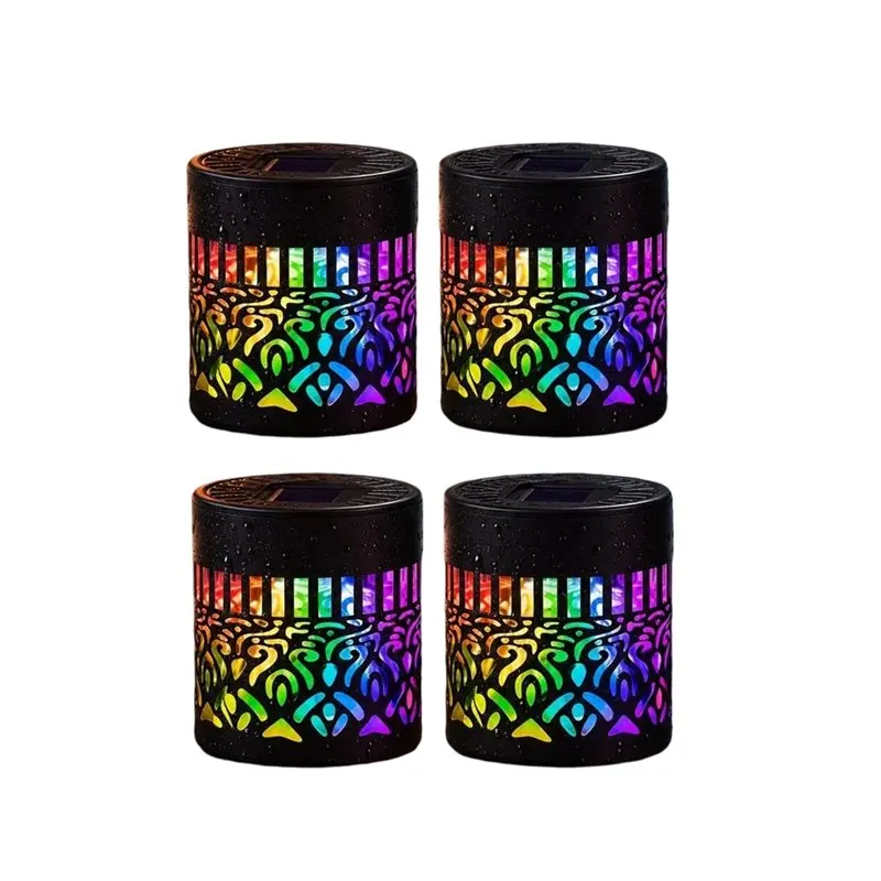 [b17b-】-4pcs-solar-projection-wall-lights-solar-outdoor-wall-light-waterproof-mandala-pattern-sensor-for-garden-lawn-porch