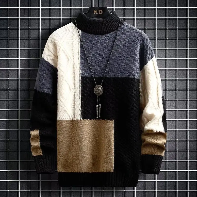 Trendy Spring Sweater Loose Thermal Thick Streetwear Men Winter Sweater  korean fashion Retro Stripe Sweaters Men\'s Loose Pullov