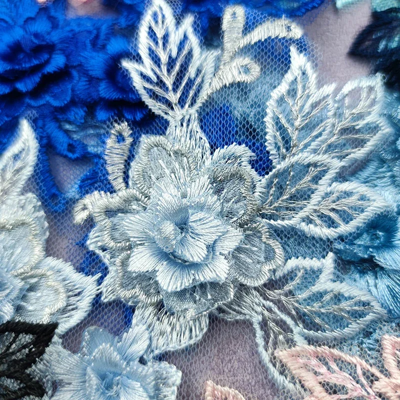 1pair Embroidered Three-dimensional Lace On Flower Wedding Dress Accessories DIY Lace Stickers Bridal Dress Decoration view 3