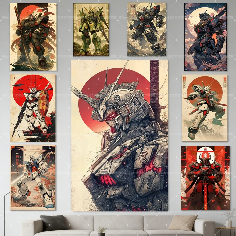 Samurai Mobile Suit Gundam Canvas Wall Art Japanese Mecha Fans Anime Poster RX 0 Unicorn RX 78 2 Decor Bedroom Office Gamer Gift