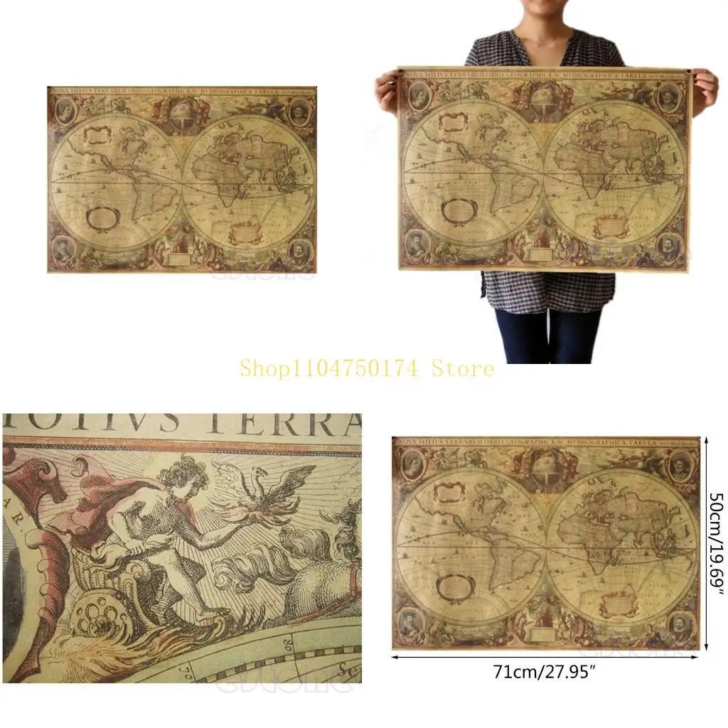71x50cm Retro Vintage Old World Map Matte Brown Paper Poster Home Decor top sale