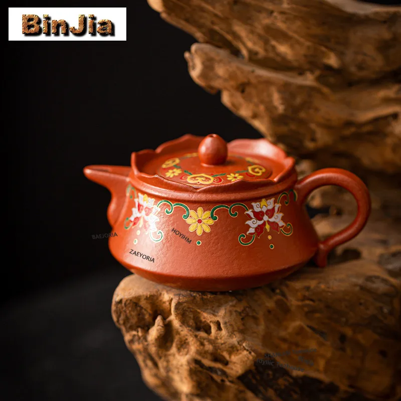 190ml Zisha Lotus Colour Enamels Monk Hat Teapot Traditional Tea Infuser Pot Tea Soaking Kettle With Strainer Tea Ceremony Gifts