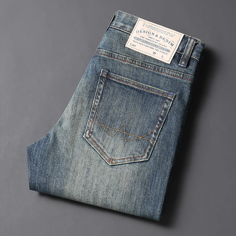 European Fashion Trendy Men Jeans High Quality Retro Blue Elastic Slim Designer Jeans Men Vintage Trousers Denim Pants Hombre