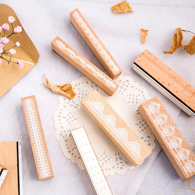 10pcs/set Vintage Flower Lace Decoration Stamp Wooden Rubber Stamps for Scrapbooking Stationery DIY Craft Standard Stamp