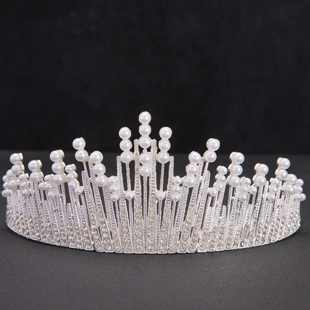 Pearl Crown Wedding Crown Silver Alloy Bridal Headwear for Bride Women Cake Decor Elegant Lightweight Charming Temperament