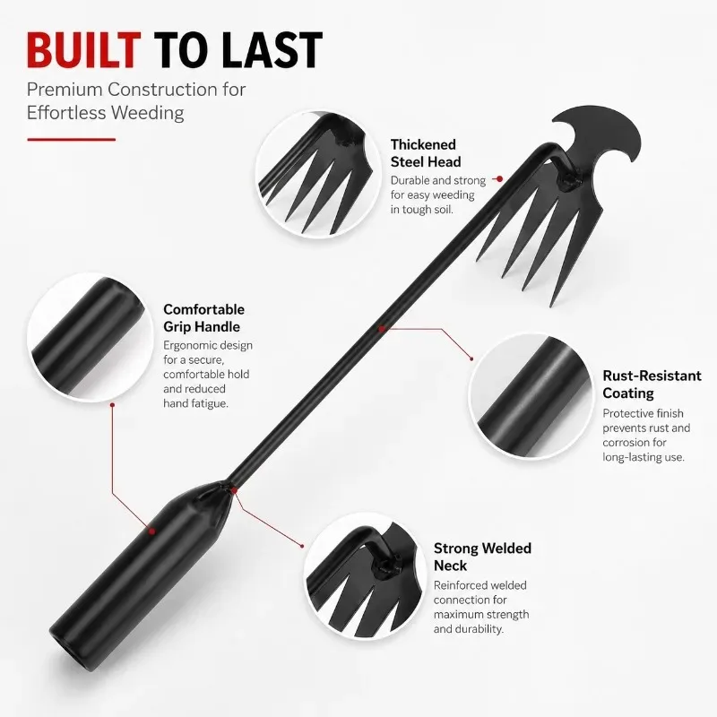 2 in 1 Garden Rake Manual Seed Grass Rooting Tool Puller Shovel 4 Teeth Weeding Removal Hand Gardening Loose Soil Tool Weeder - view 5