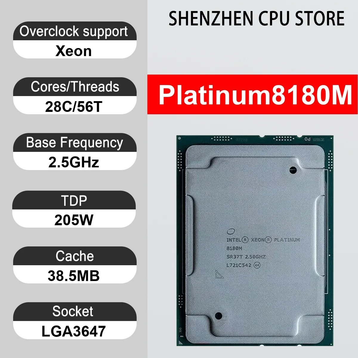 Intel Xeon Platinum8180M 28 Core 56 Thread 2.5GHz 205W 38.5MB Cache 14nm LGA3647 SR37T DDR4 2666 MHz Skylake-SP