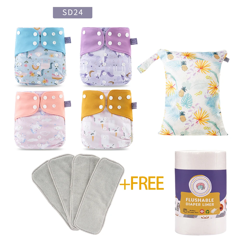 

Elinfant Cloth Diaper Set 4 Pieces/Lot Gray Mesh Reusable Cloth Diapers Washable Waterproof Wet Bag With 1 Pcs Free Bamboo Liner