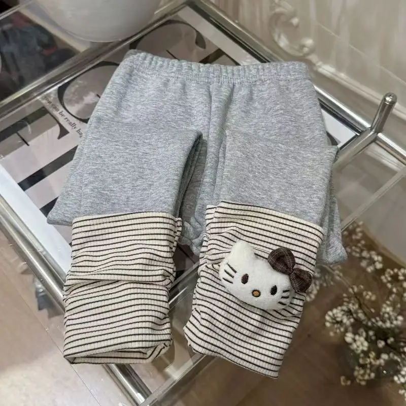 

Sanrio Hello Kitty 2025 Kids Clothes Autumn and Winter Velvet Warm Leggings Baby Outer Wear Cartoon Pants Children's Clothing