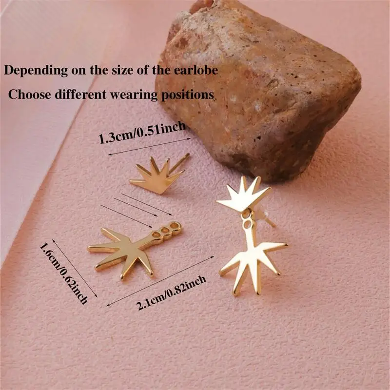 1-Pair Fashion Metal Irregular Fan Maple Leaf Earrings Ear Jacket for Women 2024 New Daily Party Earrings Double Wear Method