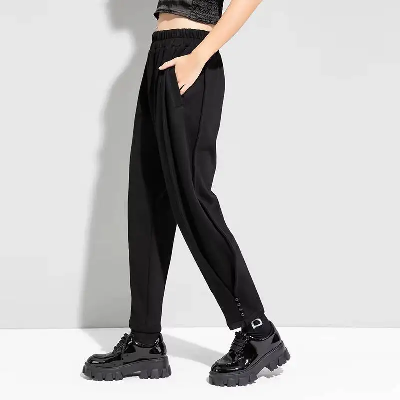 Ladies Conical Pants Harun Pants Spring And Autumn New Personality Nail Buckle Fashion Design Sense Of Loose Leisure Large Pants