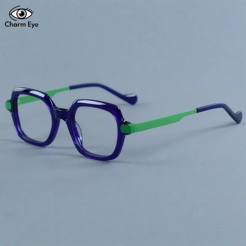 New Men Dopamine Color Blocked Acetate Glasses Frame Fashion Women Niche Retro Square Myopia Reading Prescription Eyeglass 8857 - zdjęcie 1