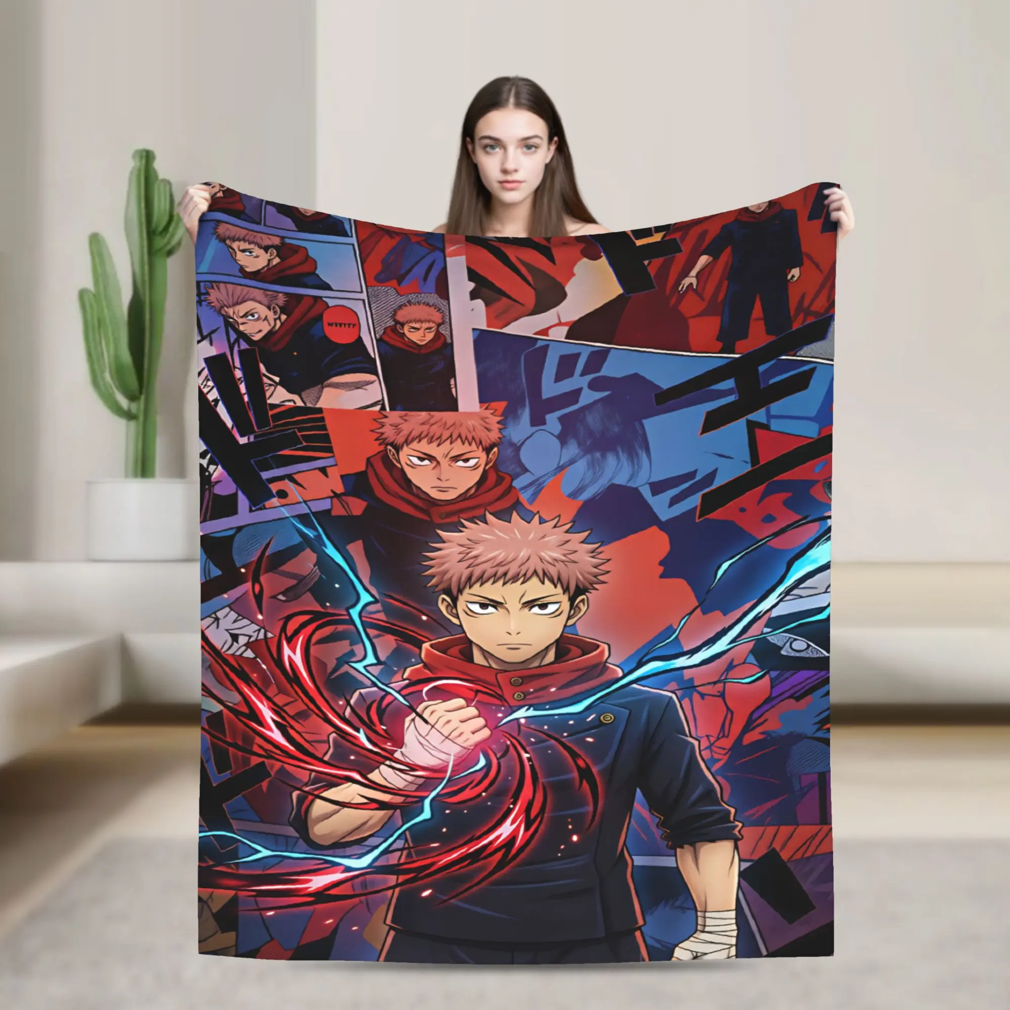 Yuji Itadori Warm Blankets J-Jujutsu Kaisens Boy Girl Plush Bedding Throws Pattern Couch Chair Flannel Bedspread Sofa Bed Cover