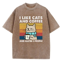 I Like Cats And Coffee Printing Women Wash Clothes Casual Fashion Tshirts Soft Breathable Tee Tops Cool Summer T Shirts Female