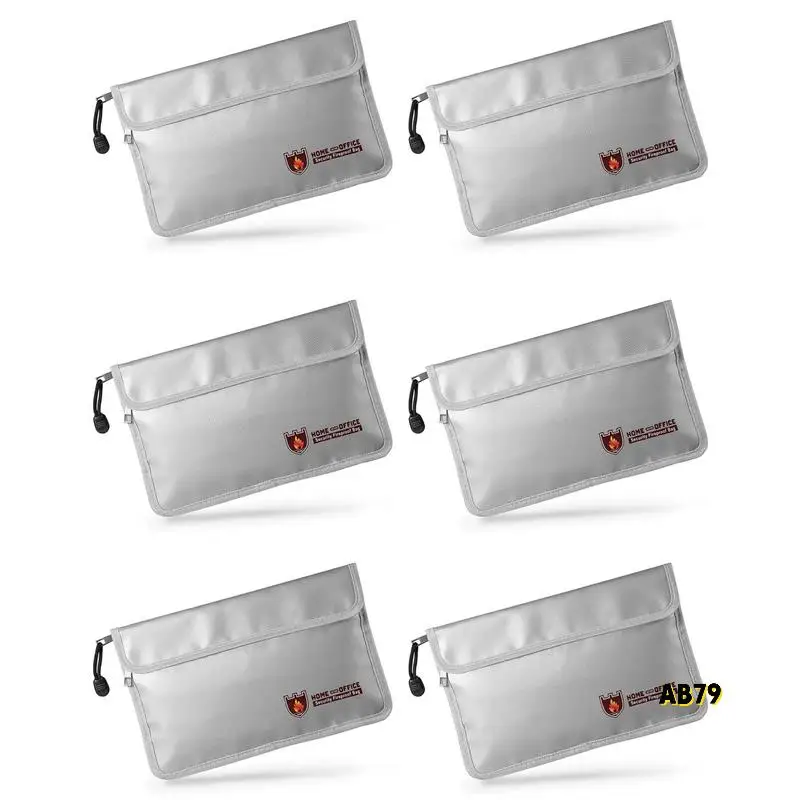 6X 내화 문서 가방, 지퍼가 달린 방수 및 내화 돈 가방, 여권 요법에 대한 내화 안전 보관 주머니.