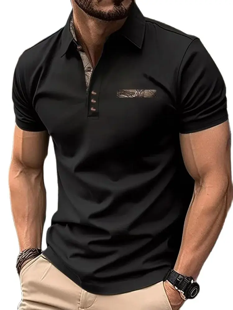 Summer Men's Short Sleeve Button Collar T-shirt Breathable Mesh Fabric Elastic Fit Casual Style Suitable for Outdoor Use