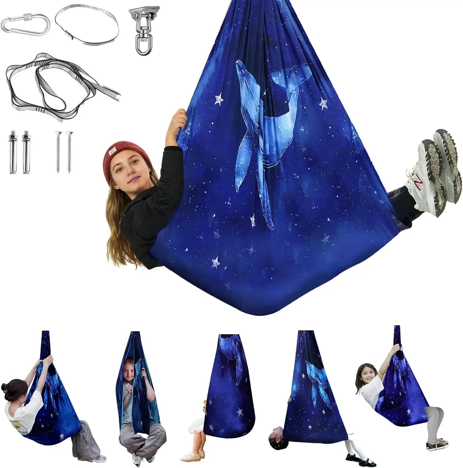 

Double Layer Therapy Swing for Kids & Adults, Indoor/Outdoor Use, Supports 300LBS for Calming and Relaxation