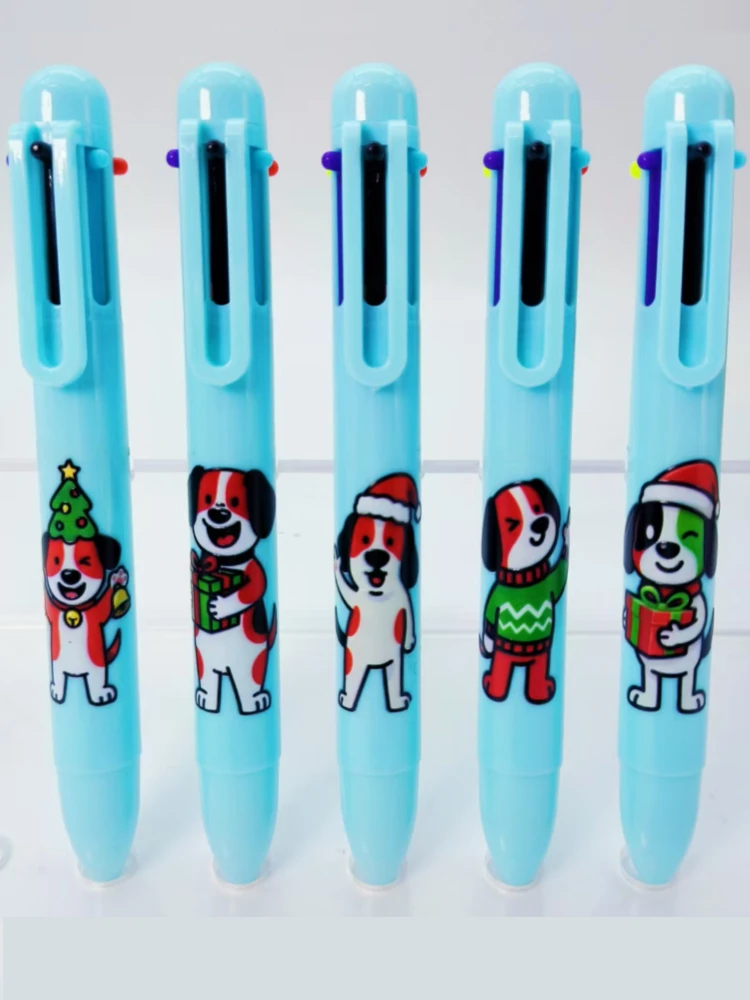 

5 шт., шариковая ручка в форме рождественской собаки, синяя многоцветная ручка для рождественской собаки, многоцветная ручка с маркировочным ключом