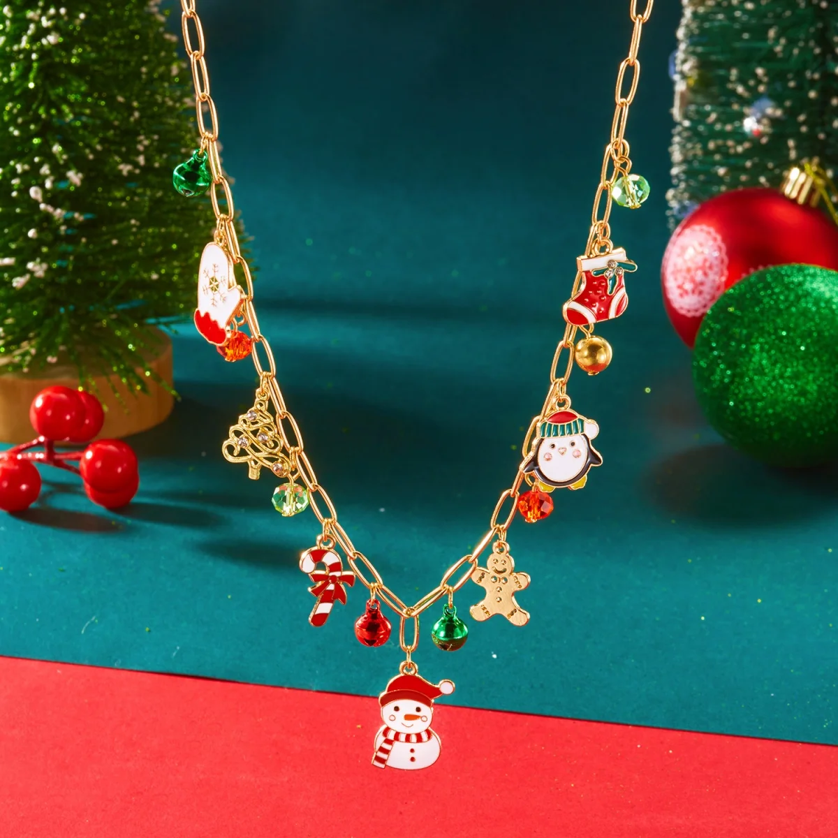 Weihnachten Urlaub Anhänger Halskette Baum Schneemann Cane Kranz Schneeflocke Rentier Schlitten Glocken Halsband Für Frauen Männer Weihnachten Schmuck