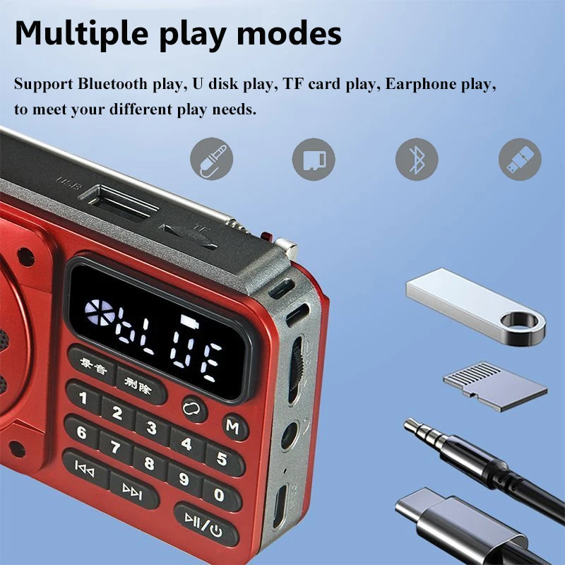 Мини-портативное FM-радио, высокочувствительное радио, беспроводной Bluetooth-динамик с кнопкой ночного освещения, TF-карта U-диск, MP3-музыка Playe