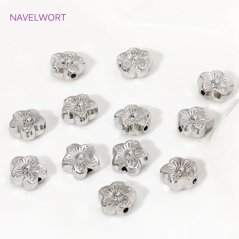 Beads Separator 18K Gold Plated Brass Plum Pattern Spacer Beads For Bracelet Making Accessories,DIY Jewelry Making Findings