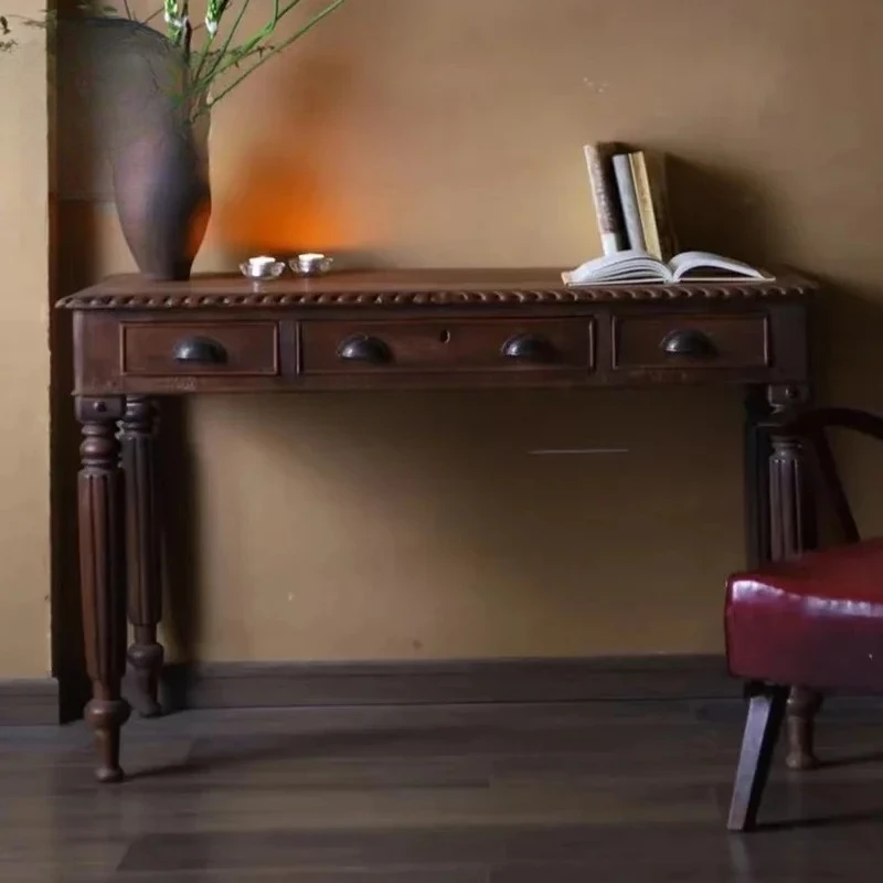 X0 Tavolo da scrittura retrò americano in legno massello, casa moderna e semplice, cassettiera, camera da letto, casa, lusso leggero